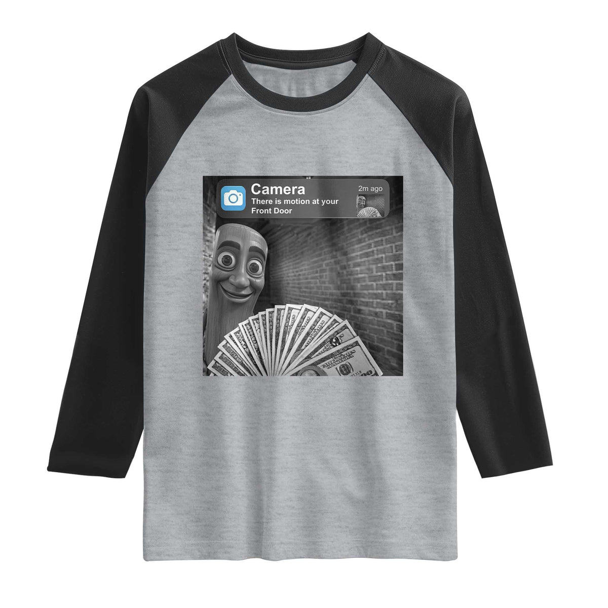 There is Motion at Your Front Door Raglan Shirt Tung Tung Tung Sahur Italian Brainrot Meme TS14 Heather Gray Black Print Your Wear