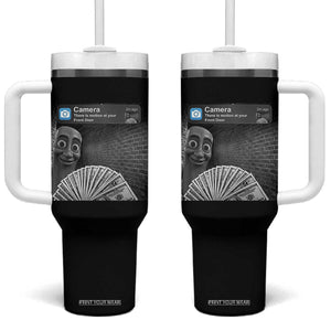 There is Motion at Your Front Door Tumbler With Handle Tung Tung Tung Sahur Italian Brainrot Meme TS14 One Size: 40 oz Black Print Your Wear