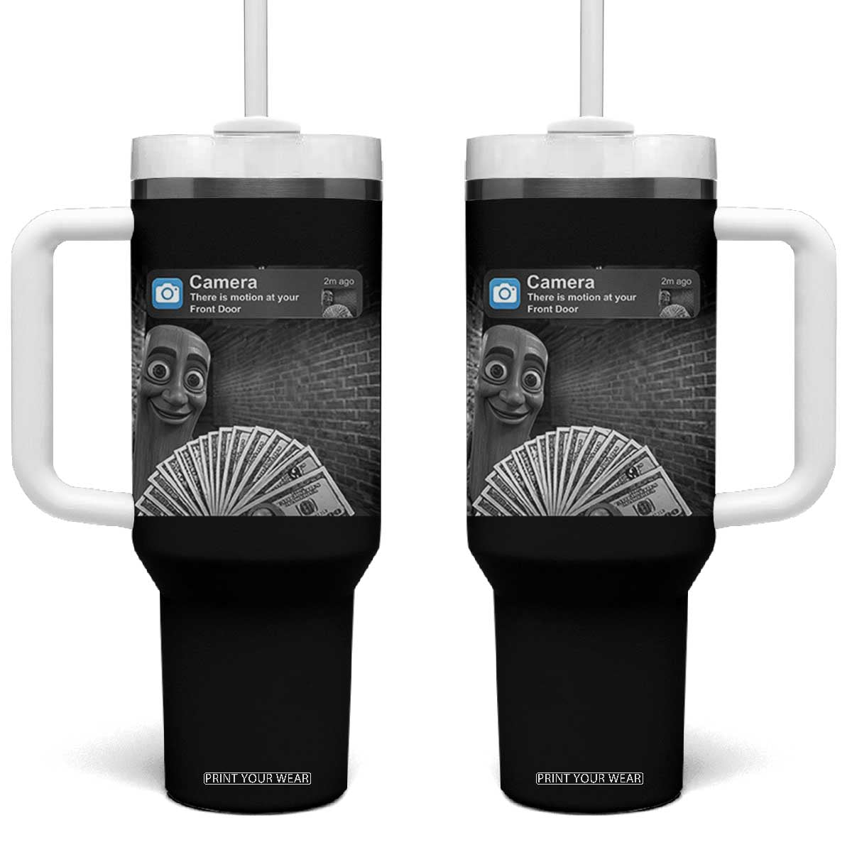 There is Motion at Your Front Door Tumbler With Handle Tung Tung Tung Sahur Italian Brainrot Meme TS14 One Size: 40 oz Black Print Your Wear