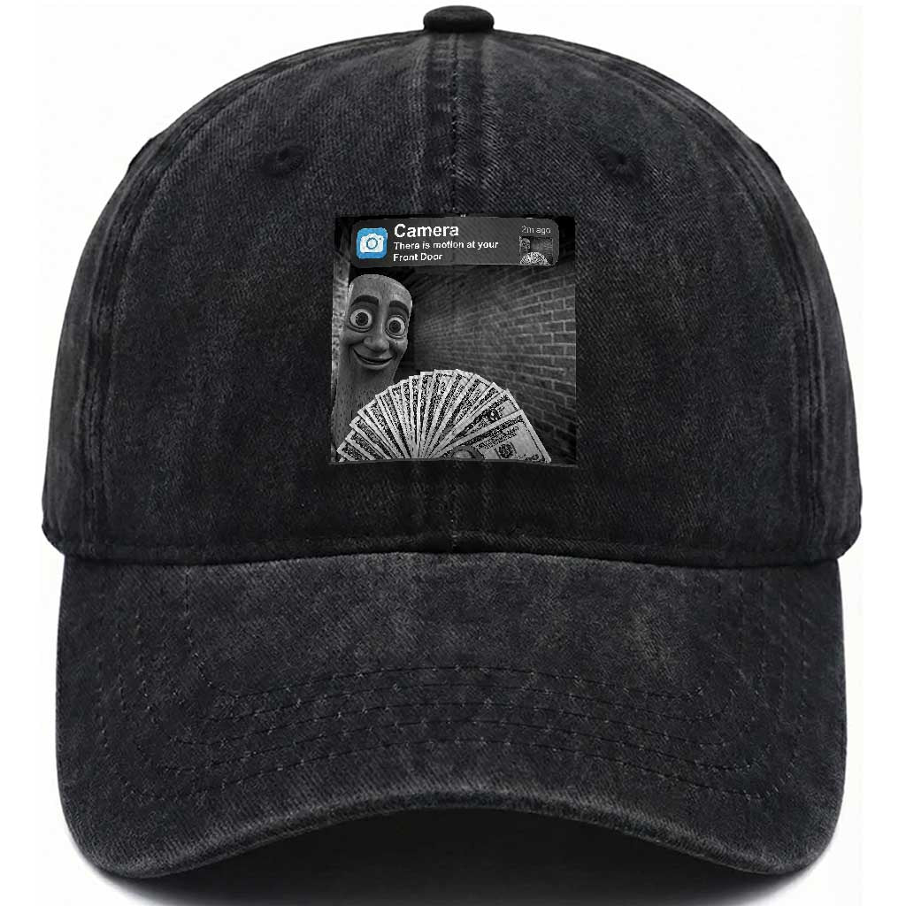 There is Motion at Your Front Door Washed Cotton Baseball Cap Tung Tung Tung Sahur Italian Brainrot Meme TS14 Print Your Wear
