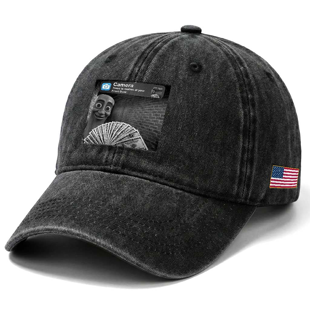 There is Motion at Your Front Door Washed Cotton Baseball Cap Tung Tung Tung Sahur Italian Brainrot Meme TS14 Print Your Wear