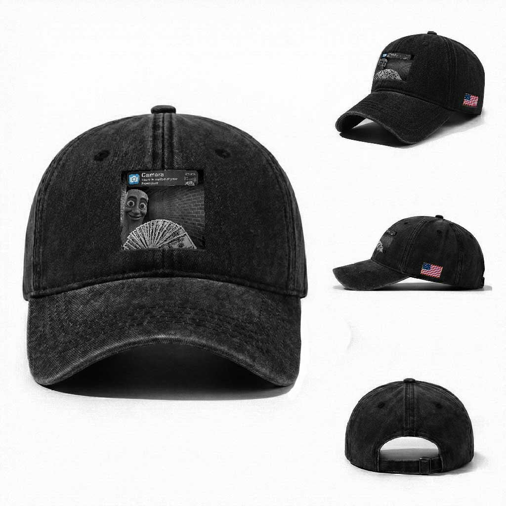 There is Motion at Your Front Door Washed Cotton Baseball Cap Tung Tung Tung Sahur Italian Brainrot Meme TS14 Washed Cap Universal Fit Black Print Your Wear