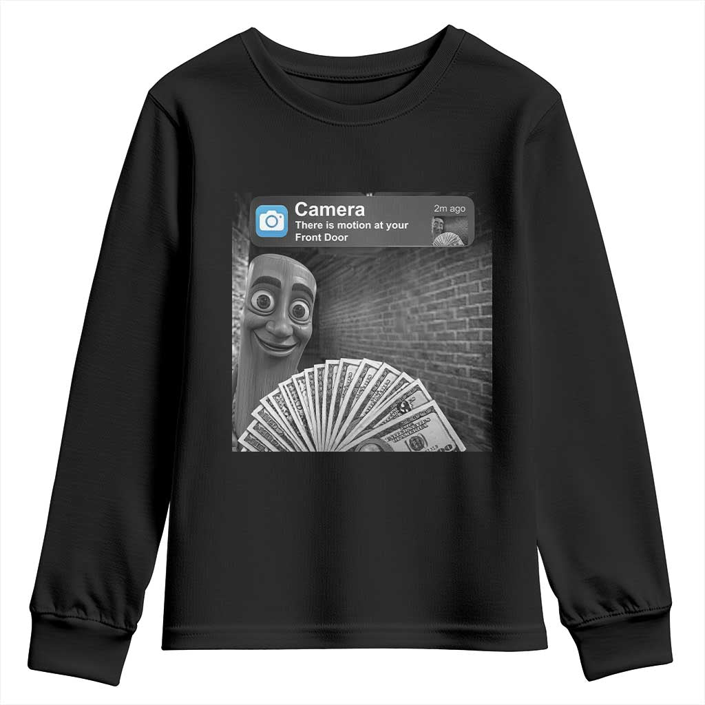 There is Motion at Your Front Door Youth Sweatshirt Tung Tung Tung Sahur Italian Brainrot Meme TS14 Black Print Your Wear