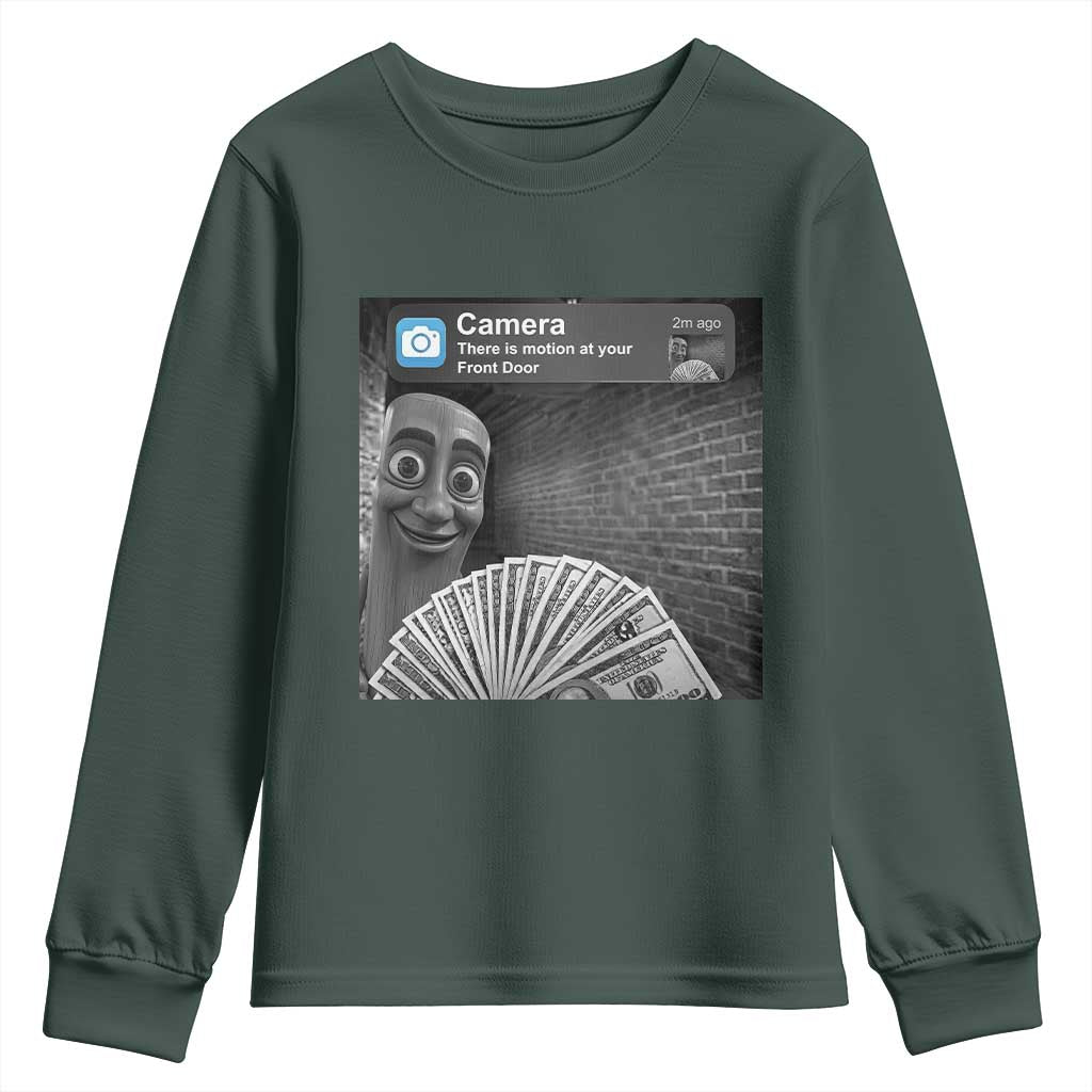 There is Motion at Your Front Door Youth Sweatshirt Tung Tung Tung Sahur Italian Brainrot Meme TS14 Dark Forest Green Print Your Wear