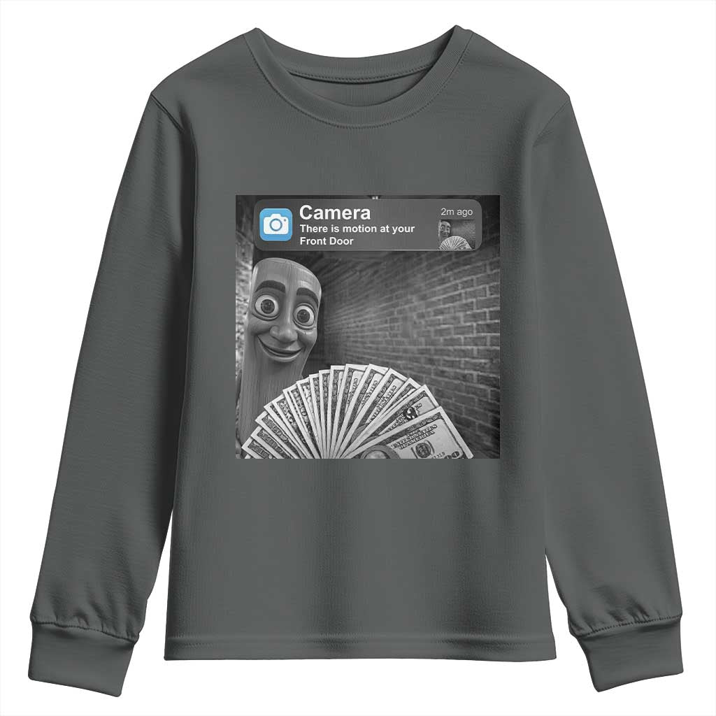 There is Motion at Your Front Door Youth Sweatshirt Tung Tung Tung Sahur Italian Brainrot Meme TS14 Dark Heather Print Your Wear