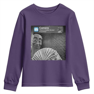 There is Motion at Your Front Door Youth Sweatshirt Tung Tung Tung Sahur Italian Brainrot Meme TS14 Purple Print Your Wear