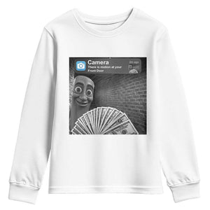 There is Motion at Your Front Door Youth Sweatshirt Tung Tung Tung Sahur Italian Brainrot Meme TS14 White Print Your Wear