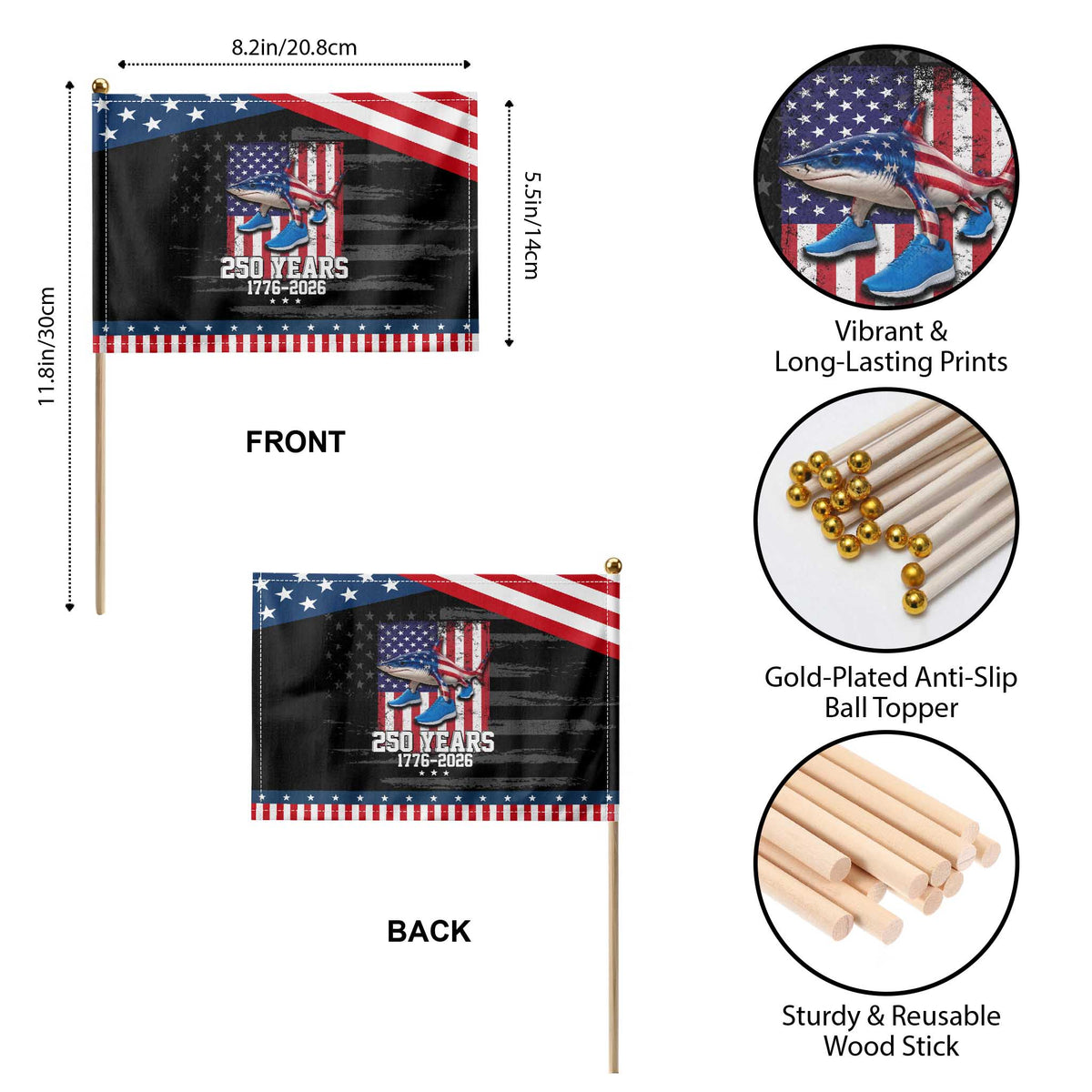 250th America Anniversary Patriotic Handheld Flag Tralalero Tralala Italian Brainrot 4th of July Meme