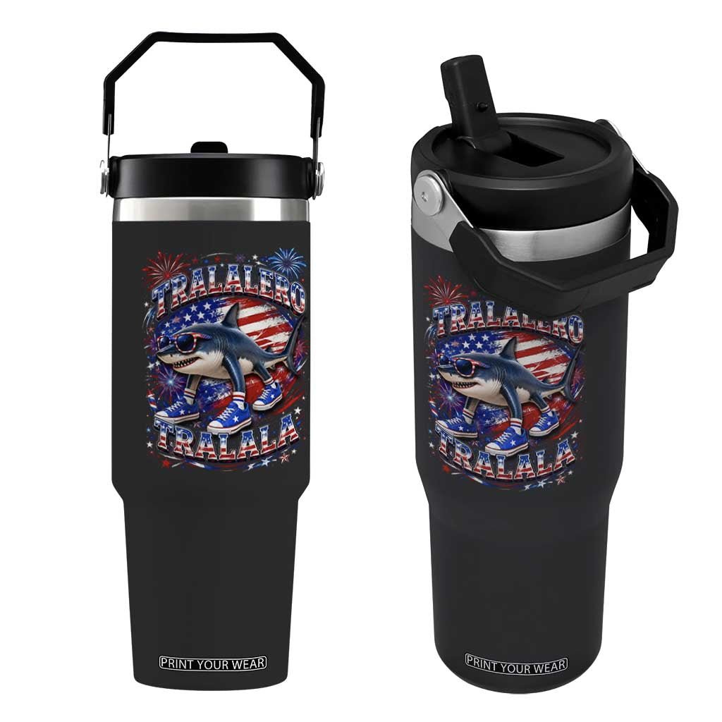 Tralalero Tralala Shark Italian Brainrot 4th Of July Meme Flip Straw Tumbler TS14 One Size: 30 oz Black Print Your Wear