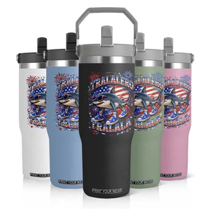 Tralalero Tralala Shark Italian Brainrot 4th Of July Meme Flip Straw Tumbler TS14 Print Your Wear