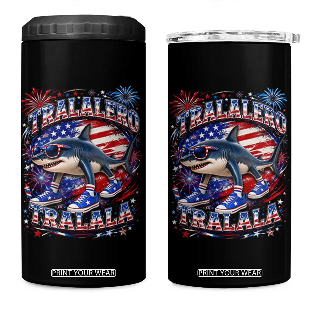 Tralalero Tralala Shark Italian Brainrot 4th Of July Meme 4 in 1 Can Cooler Tumbler TS14 One Size: 16 oz Black Print Your Wear