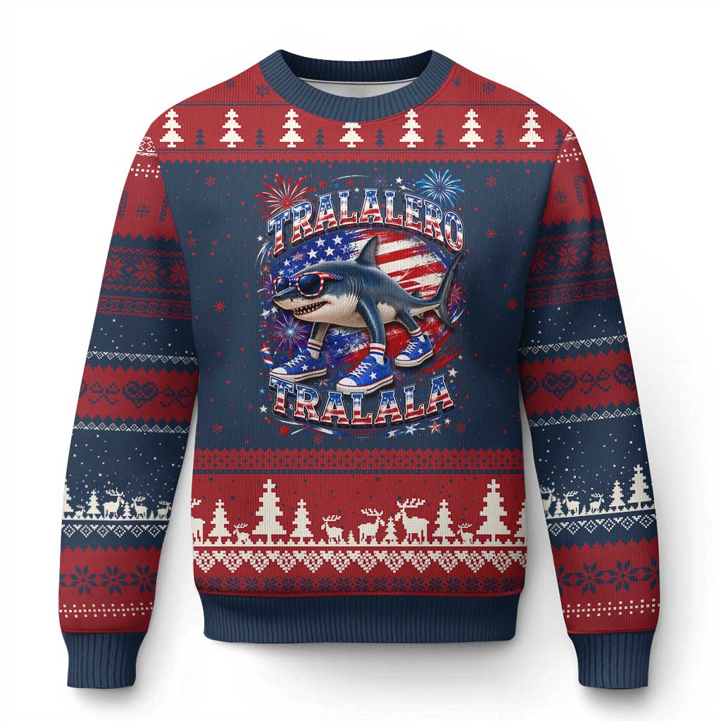 Tralalero Tralala Shark Italian Brainrot 4th Of July Meme Ugly Christmas Sweater TS14 Navy Red Print Your Wear