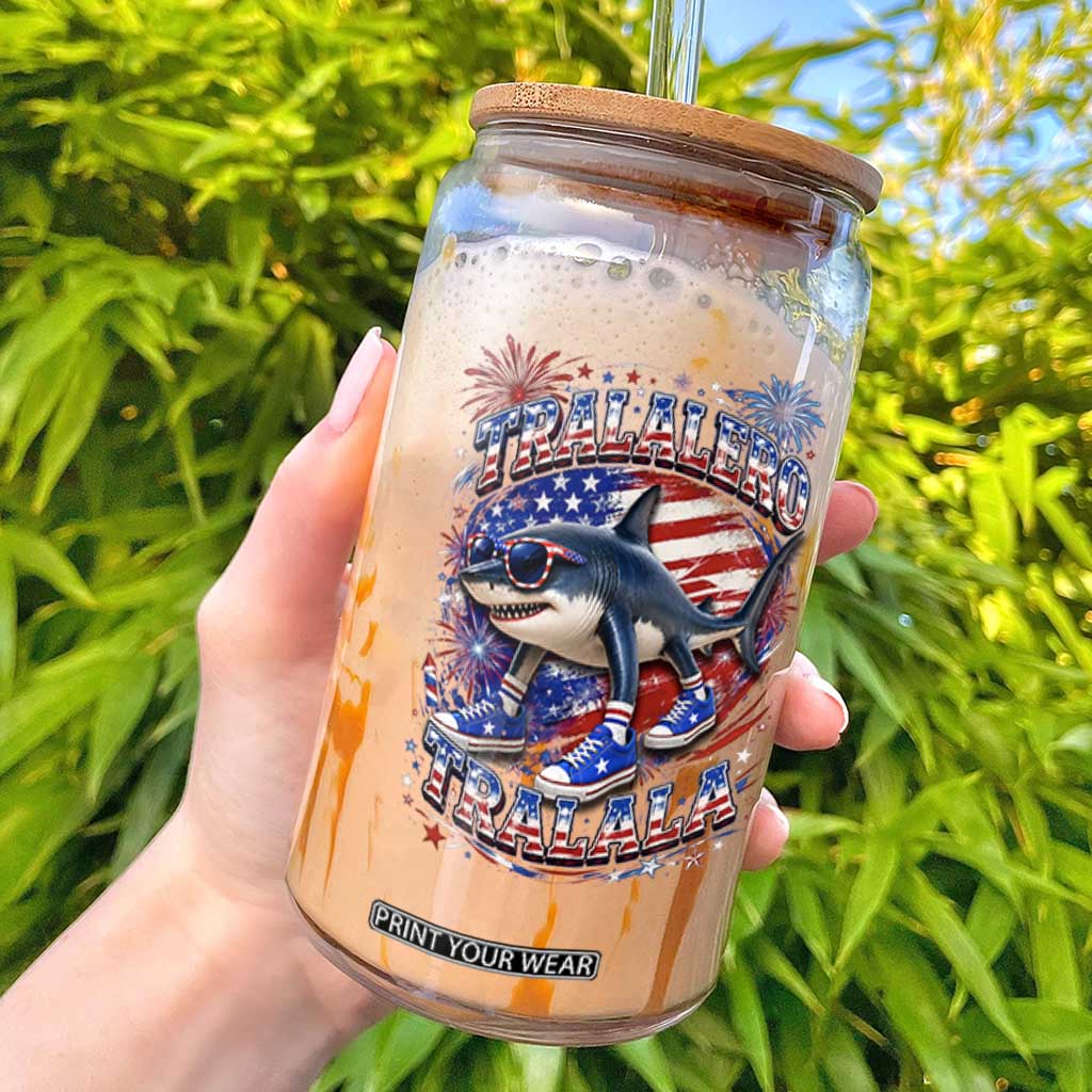Tralalero Tralala Shark Italian Brainrot 4th Of July Meme Glass Can TS14 Black Print Your Wear