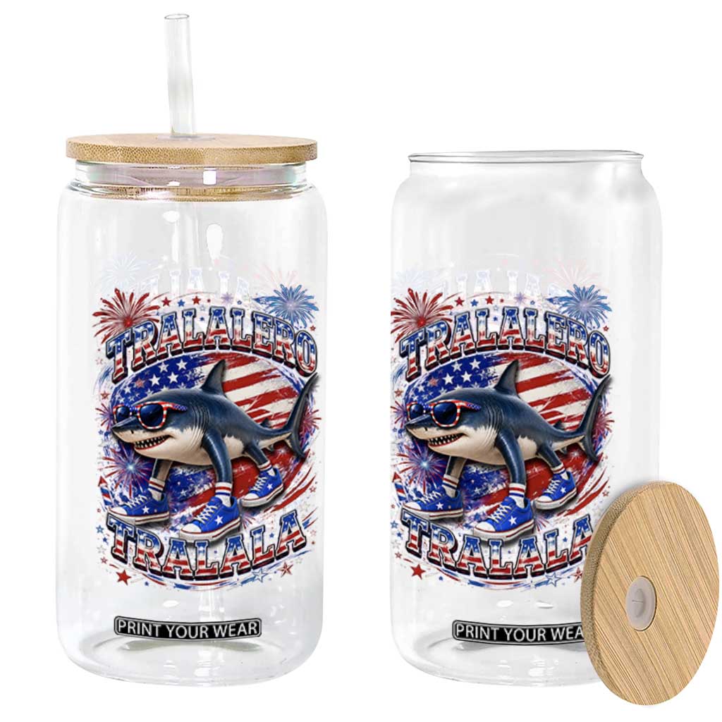 Tralalero Tralala Shark Italian Brainrot 4th Of July Meme Glass Can TS14 Print Your Wear