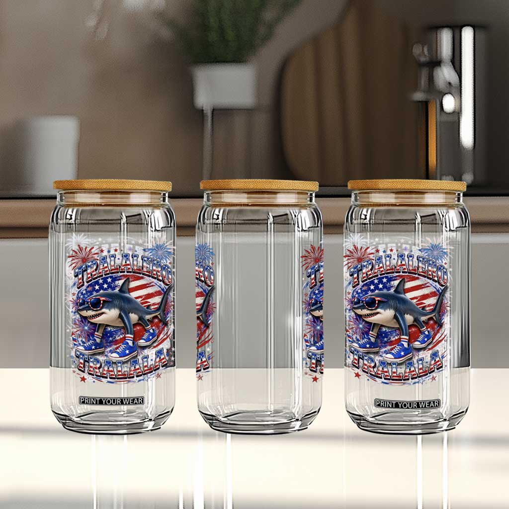 Tralalero Tralala Shark Italian Brainrot 4th Of July Meme Glass Can TS14 Print Your Wear