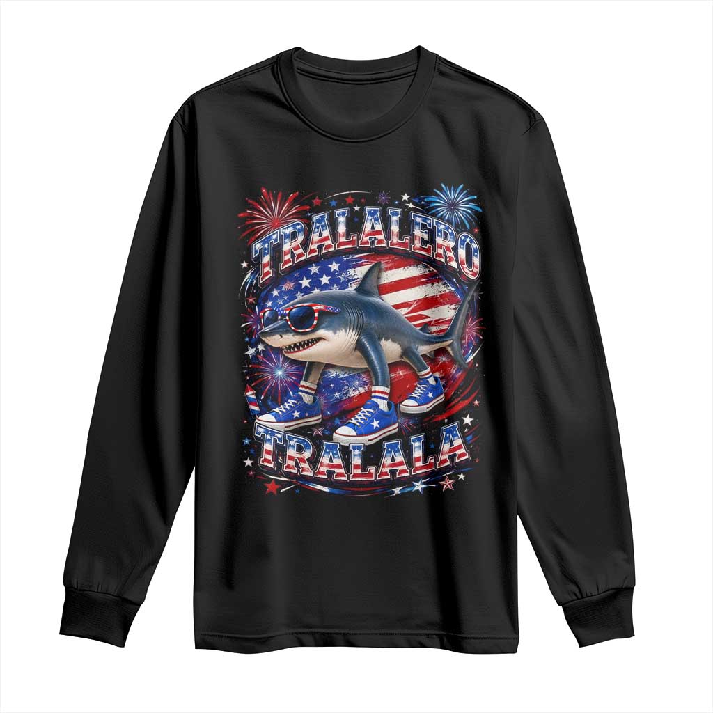 Tralalero Tralala Shark Italian Brainrot 4th Of July Meme Long Sleeve Shirt