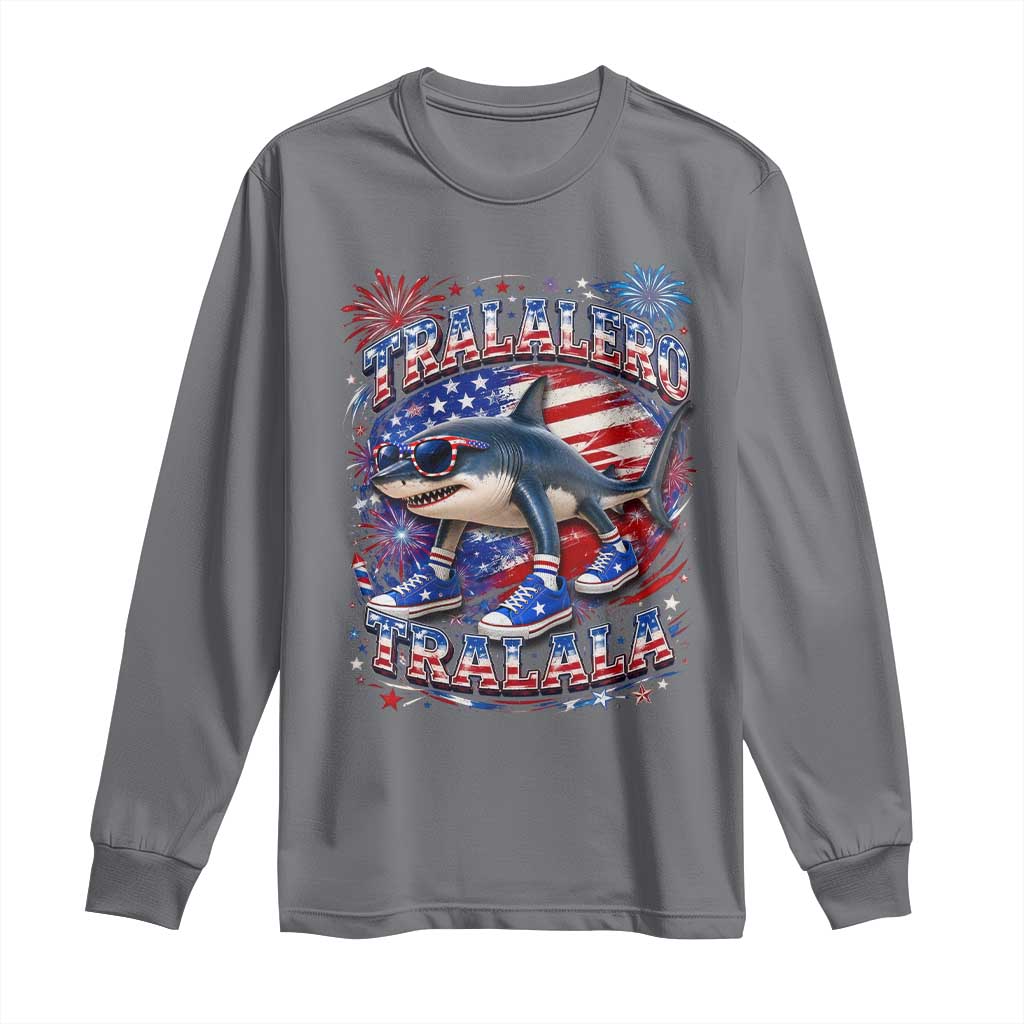 Tralalero Tralala Shark Italian Brainrot 4th Of July Meme Long Sleeve Shirt TS14 Charcoal Print Your Wear