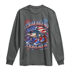 Tralalero Tralala Shark Italian Brainrot 4th Of July Meme Long Sleeve Shirt TS14 Dark Heather Print Your Wear