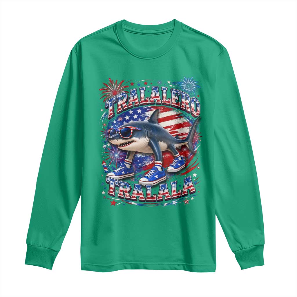 Tralalero Tralala Shark Italian Brainrot 4th Of July Meme Long Sleeve Shirt TS14 Irish Green Print Your Wear