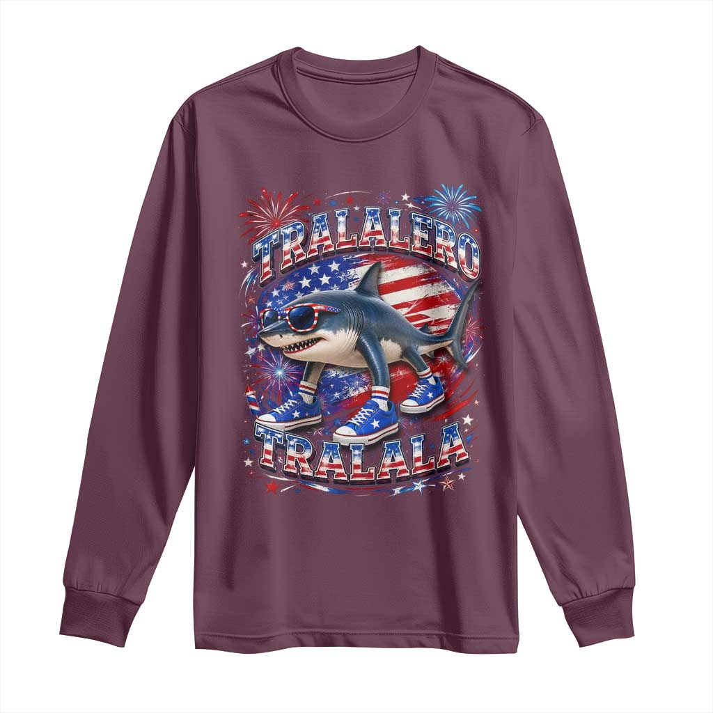 Tralalero Tralala Shark Italian Brainrot 4th Of July Meme Long Sleeve Shirt TS14 Maroon Print Your Wear