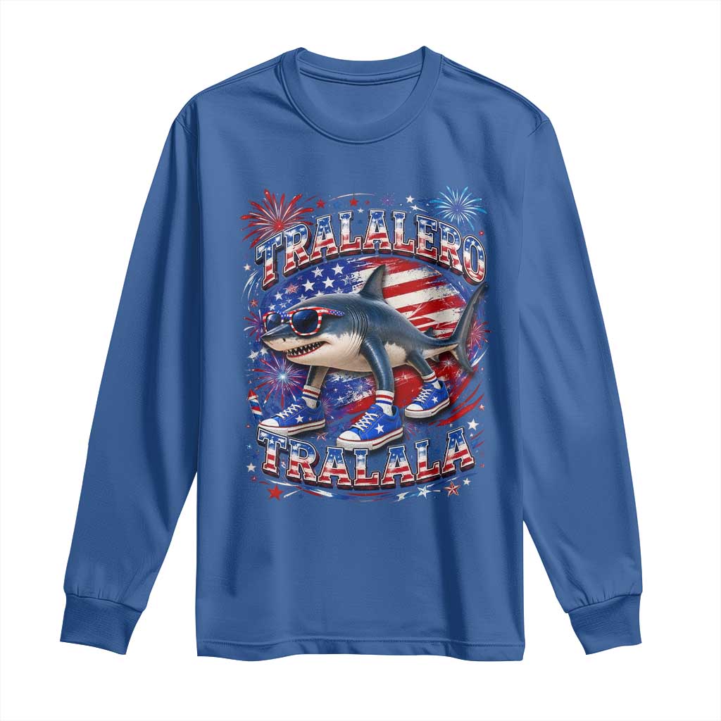 Tralalero Tralala Shark Italian Brainrot 4th Of July Meme Long Sleeve Shirt TS14 Royal Blue Print Your Wear