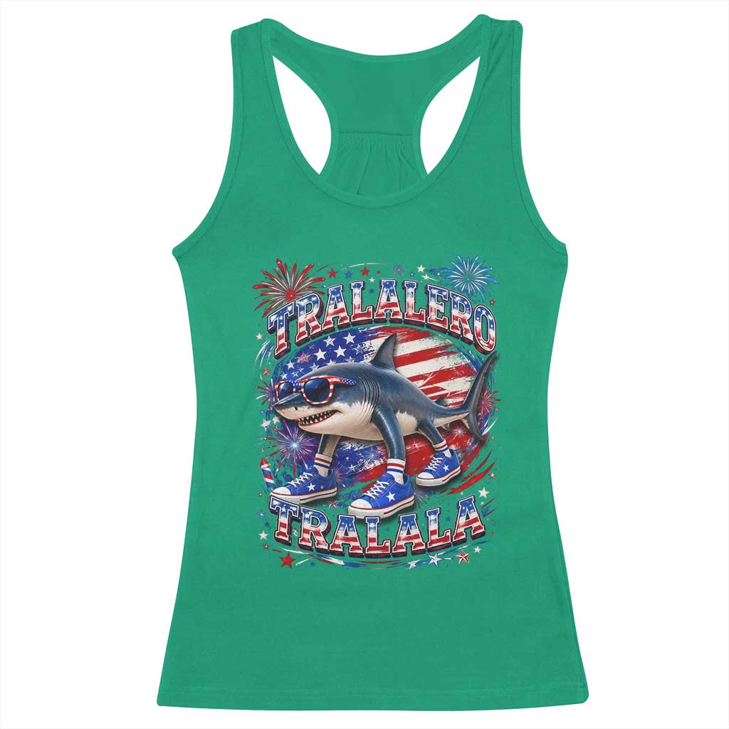 Tralalero Tralala Shark Italian Brainrot 4th Of July Meme Racerback Tank Top TS14 Irish Green Print Your Wear