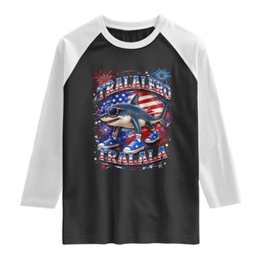 Tralalero Tralala Shark Italian Brainrot 4th Of July Meme Raglan Shirt TS14 Black White Print Your Wear