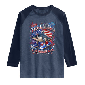 Tralalero Tralala Shark Italian Brainrot 4th Of July Meme Raglan Shirt TS14 Heather Denim Navy Print Your Wear
