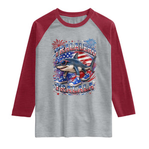 Tralalero Tralala Shark Italian Brainrot 4th Of July Meme Raglan Shirt TS14 Heather Gray Heather Red Print Your Wear
