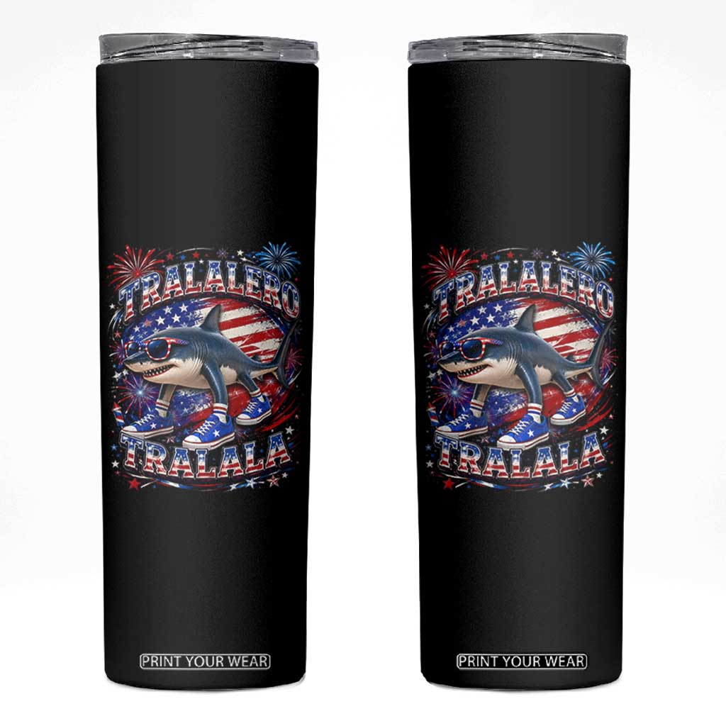 Tralalero Tralala Shark Italian Brainrot 4th Of July Meme Skinny Tumbler TS14 Black Print Your Wear