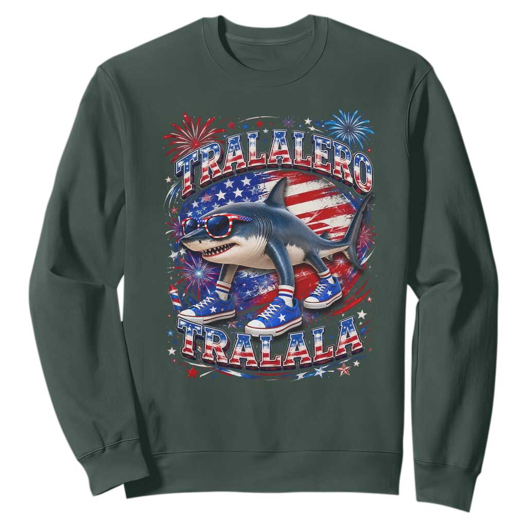 Tralalero Tralala Shark Italian Brainrot 4th Of July Meme Sweatshirt TS14 Dark Forest Green Print Your Wear