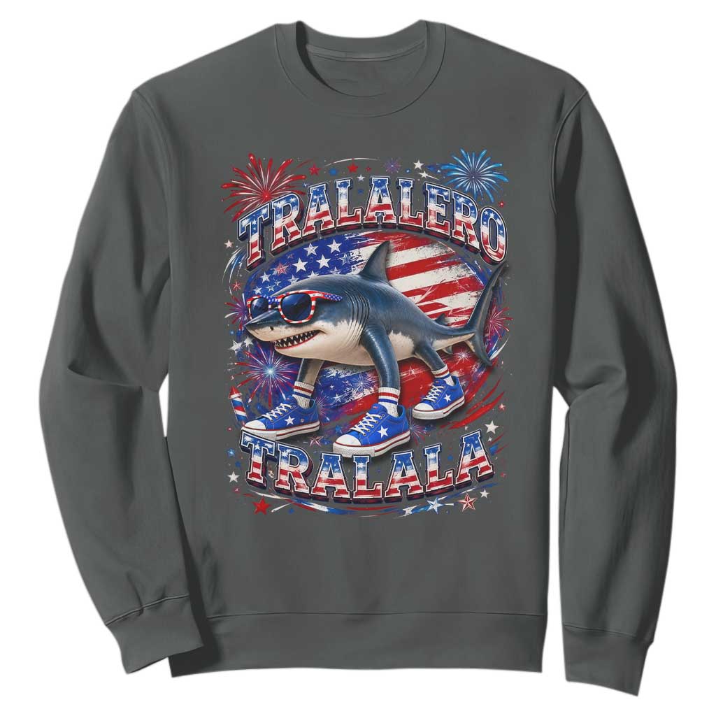 Tralalero Tralala Shark Italian Brainrot 4th Of July Meme Sweatshirt TS14 Dark Heather Print Your Wear