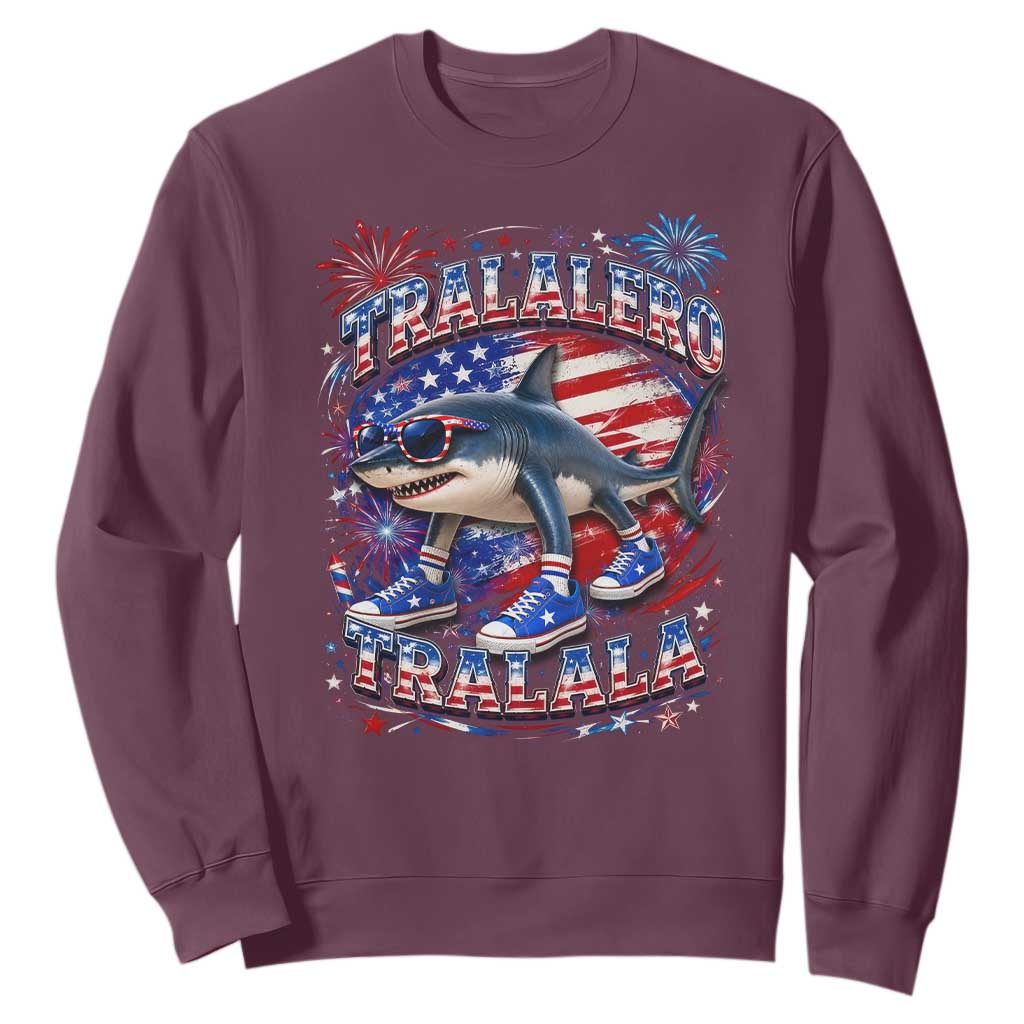 Tralalero Tralala Shark Italian Brainrot 4th Of July Meme Sweatshirt TS14 Maroon Print Your Wear