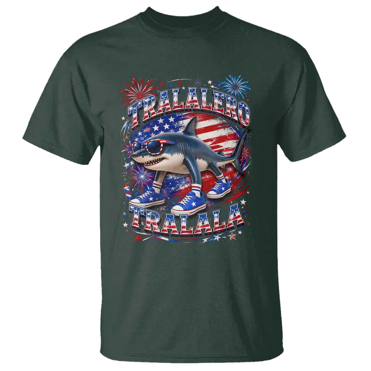 Tralalero Tralala Shark Italian Brainrot 4th Of July Meme T Shirt TS14 Dark Forest Green Print Your Wear