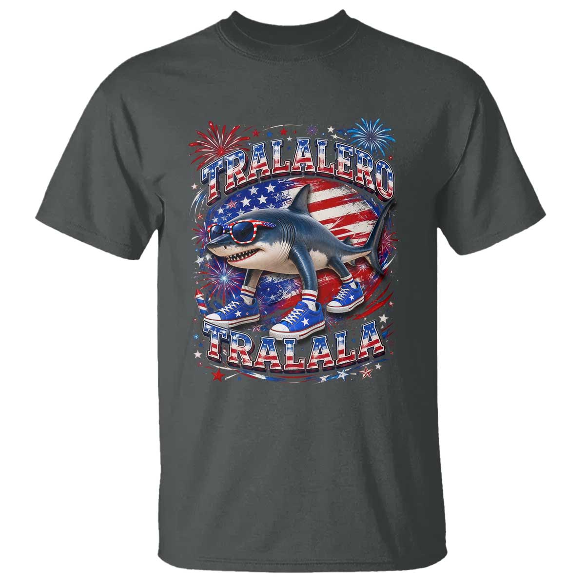Tralalero Tralala Shark Italian Brainrot 4th Of July Meme T Shirt TS14 Dark Heather Print Your Wear