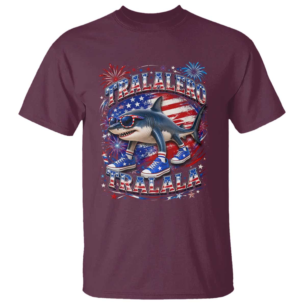 Tralalero Tralala Shark Italian Brainrot 4th Of July Meme T Shirt TS14 Maroon Print Your Wear