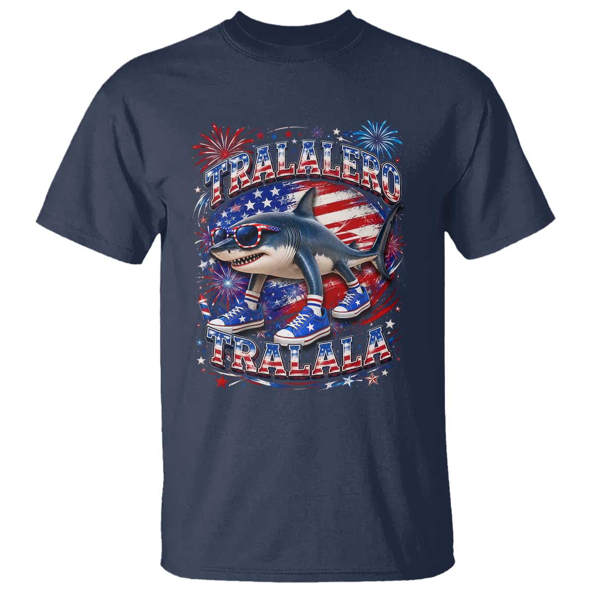 Tralalero Tralala Shark Italian Brainrot 4th Of July Meme T Shirt TS14 Navy Print Your Wear