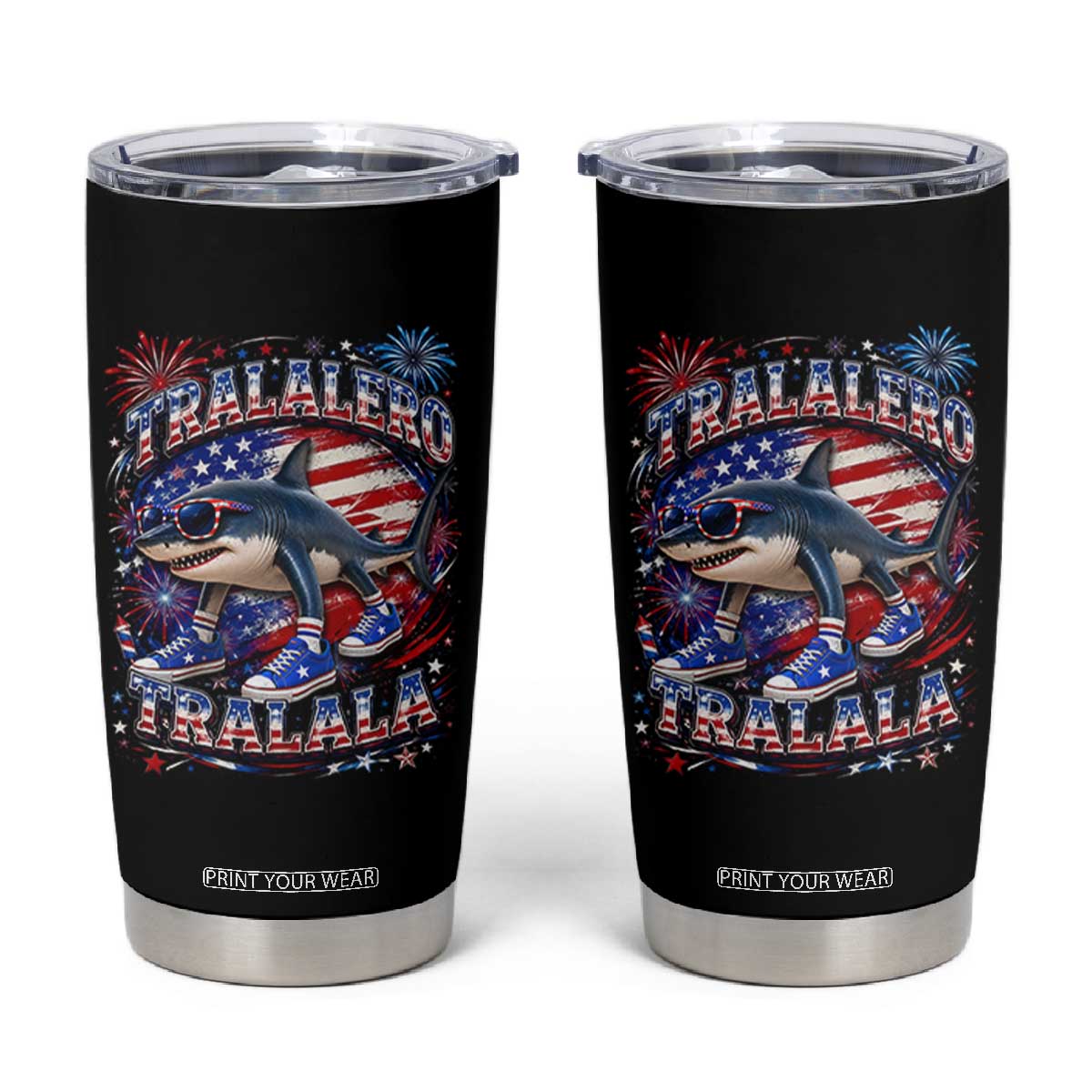 Tralalero Tralala Shark Italian Brainrot 4th Of July Meme Tumbler Cup TS14 Black Print Your Wear