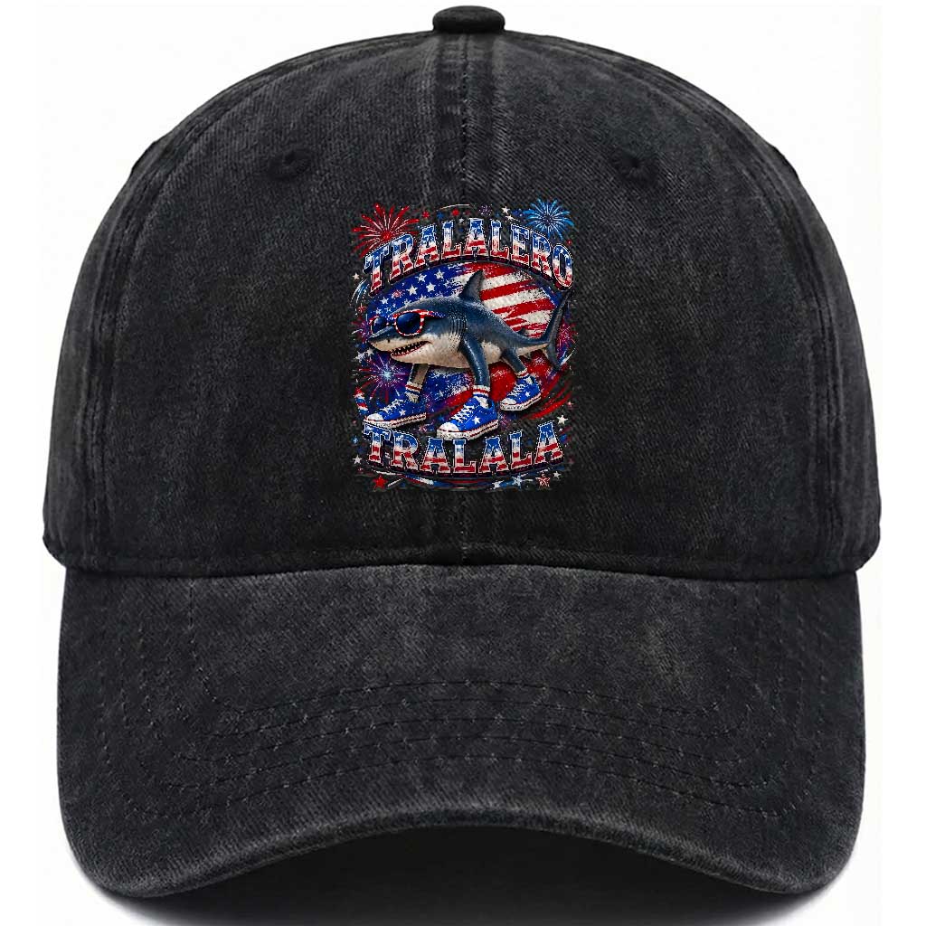 Tralalero Tralala Shark Italian Brainrot 4th Of July Meme Washed Cotton Baseball Cap TS14 Print Your Wear