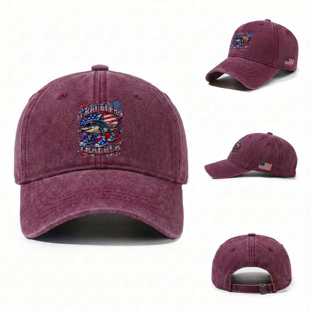 Tralalero Tralala Shark Italian Brainrot 4th Of July Meme Washed Cotton Baseball Cap