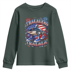 Tralalero Tralala Shark Italian Brainrot 4th Of July Meme Youth Sweatshirt TS14 Dark Forest Green Print Your Wear