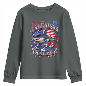 Tralalero Tralala Shark Italian Brainrot 4th Of July Meme Youth Sweatshirt TS14 Dark Heather Print Your Wear
