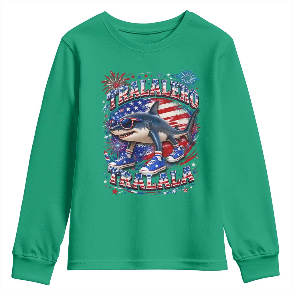 Tralalero Tralala Shark Italian Brainrot 4th Of July Meme Youth Sweatshirt TS14 Irish Green Print Your Wear