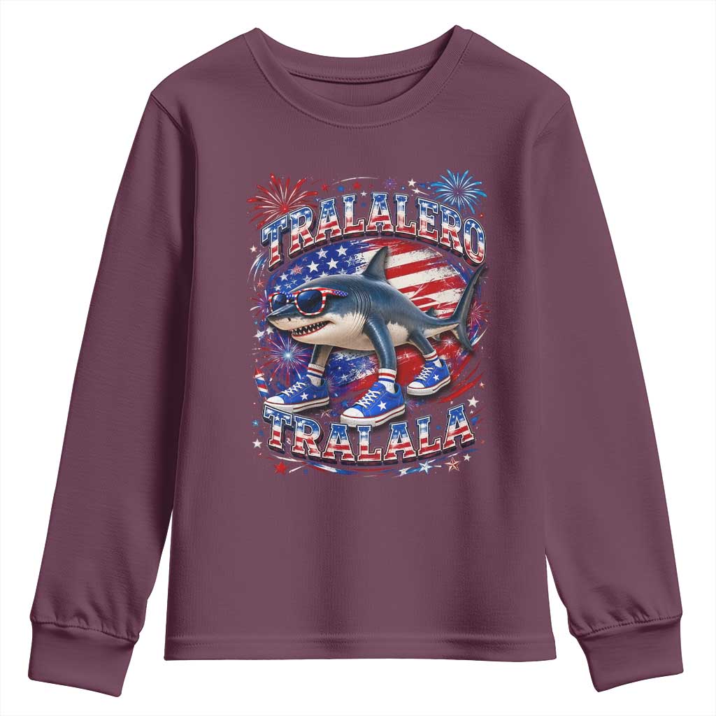 Tralalero Tralala Shark Italian Brainrot 4th Of July Meme Youth Sweatshirt TS14 Maroon Print Your Wear