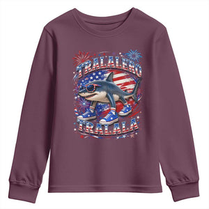 Tralalero Tralala Shark Italian Brainrot 4th Of July Meme Youth Sweatshirt TS14 Maroon Print Your Wear