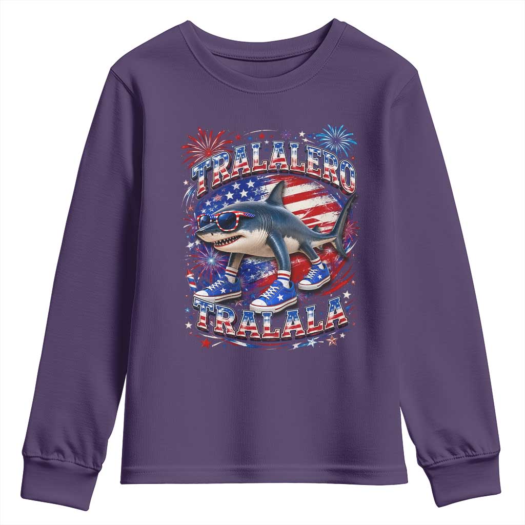 Tralalero Tralala Shark Italian Brainrot 4th Of July Meme Youth Sweatshirt TS14 Purple Print Your Wear