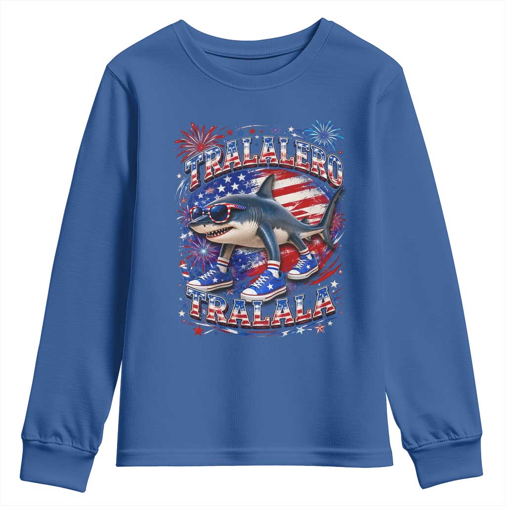 Tralalero Tralala Shark Italian Brainrot 4th Of July Meme Youth Sweatshirt TS14 Royal Blue Print Your Wear