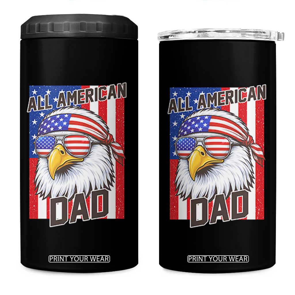 All American Dad 4th of July 4 in 1 Can Cooler Tumbler Daddy Eagle USA TS14 One Size: 16 oz Black Print Your Wear