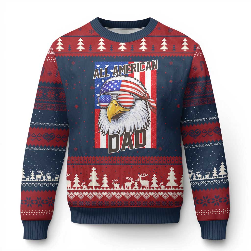 All American Dad 4th of July Ugly Christmas Sweater Daddy Eagle USA TS14 Navy Red Print Your Wear