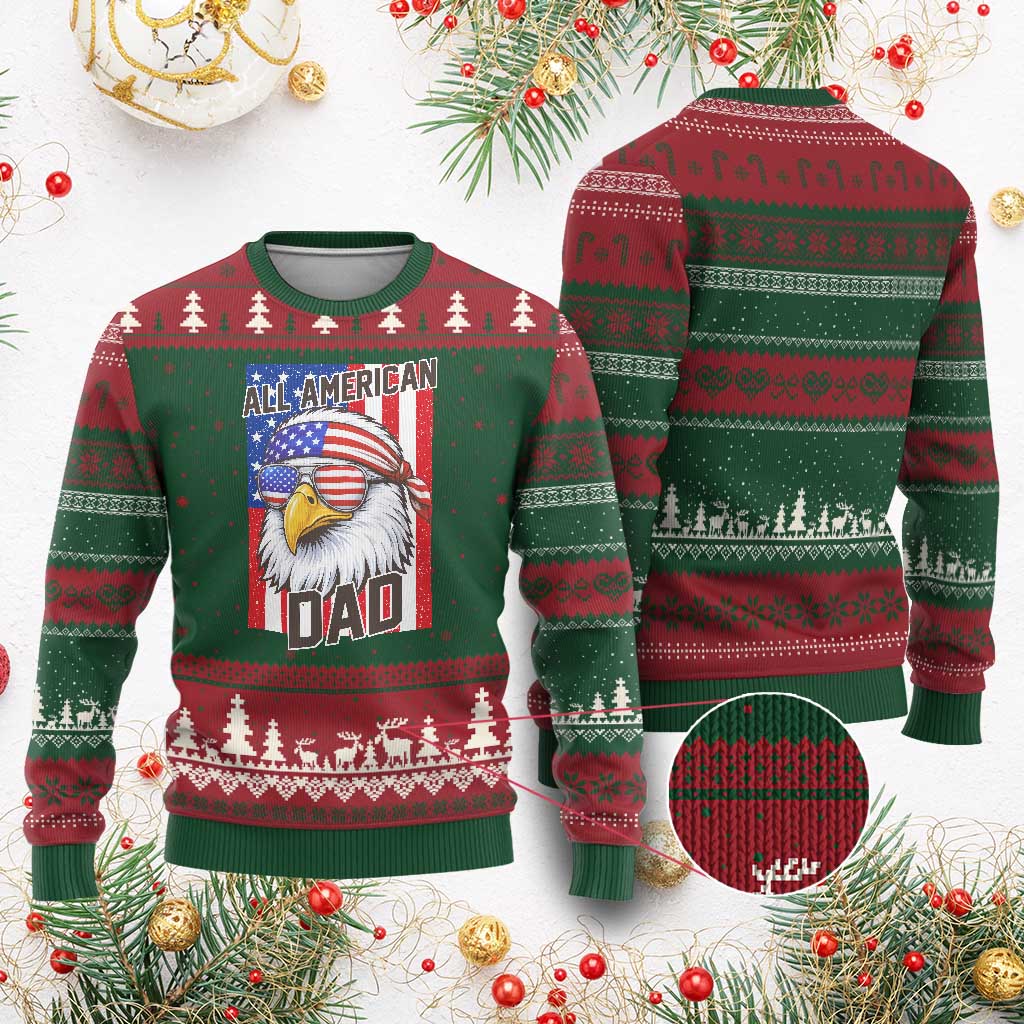 All American Dad 4th of July Ugly Christmas Sweater Daddy Eagle USA TS14 Red Green Print Your Wear
